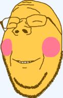 blush closed_eyes closed_mouth emoticon glasses grin happy series:soymoji smile soyjak stubble subvariant:wholesome_soyjak variant:gapejak yellow yellow_skin // 466x724 // 24.8KB