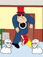 2soyjaks american_dad cartoon clock clothes dance dancing_swede forehead_lines full_body glasses series:TIME_TO_KICK_IT! smile smug stubble subvariant:soyak_(smug) time_to_kick_it top_hat variant:soyak white_skin // 400x533 // 2.2MB