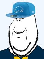 cap clothes detroit_lions football hat michigan no_eyebrows small_eyes smile soyjak stubble subvariant:michijak subvariant:wholesome_soyjak variant:gapejak // 600x800 // 194.0KB