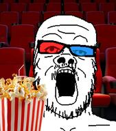 3d_glasses food glasses movie movie_theatre open_mouth popcorn soyjak stubble variant:a24_slowburn_soyjak // 454x516 // 207.7KB