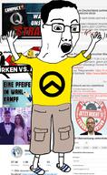 arm clothes full_body germany glasses hair hand hands_up identitarian lambda leg open_mouth qanon shoe soyjak text tshirt variant:chudjak // 555x906 // 476.8KB