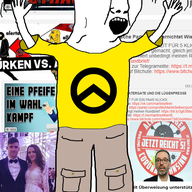 arm clothes full_body germany glasses hair hand hands_up identitarian lambda leg open_mouth qanon shoe soyjak text tshirt variant:chudjak // 555x906 // 476.8KB