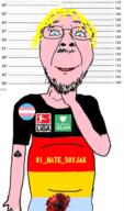 arm blood blue_eyes closed_mouth clothes flag flag:germany flag:transgender_pride_flag germany glasses hair hand helmet islam mustache neovagina smile soyjak stubble tranny variant:bernd yellow_hair // 862x1466 // 575.2KB