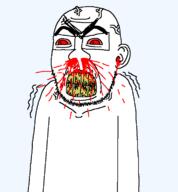 angry artist:keys blood bloodshot_eyes clenched_teeth cracked_teeth ear eyebrows feralrants glasses rantsona red_eyes soyjak stubble subvariant:feralrage subvariant:feralrants variant:feraljak vein yellow_teeth // 710x768 // 30.9KB