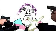 animated blood clothes flag glasses gore gun hair mustache purple_hair sad shooting smile sound soyjak stubble tranny variant:bernd video // 1280x720, 4.8s // 775.5KB
