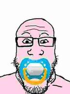 baby caca closed_mouth glasses low_quality neutral pacifier pink_skin soyjak stubble subvariant:neutralplier variant:markiplier_soyjak // 294x392 // 9.5KB