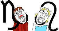 2soyjaks ack astrology blond brown_hair capricorn clothes female femjak glasses hanging hat leo makeup mouth_open sweater variant:bernd variant:gapejak // 2336x1229 // 564.1KB