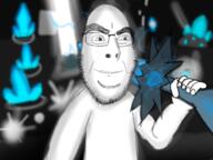 arm artist:crimsonvoidhydra1488 background beam beard cave crystal door electric explosion gem glasses hand holding_object holding_sword laser light magic orb pedestal redraw ring rock smile stubble sword vantawhite variant:cobson weapon // 1875x1406 // 1.4MB