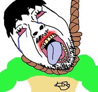 bloodshot_eyes hair kaarija open_mouth rope soyjak stubble suicide variant:bernd // 768x719 // 67.8KB