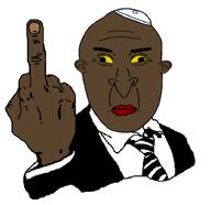 big_nose black_skin clothes hat jews judaism kippah middle_finger nigger retro_50s_middle_finger_guy star_of_david subvariant:vlodpedo suit suit_and_tie variant:vlodson white_background // 734x711 // 66.9KB