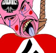 ack bloodshot_eyes clothes crying flag flag:nazi_germany glasses hair hanging mustache nazism open_mouth pol_(4chan) politics rope soyjak subvariant:chudjak_front suicide swastika tongue variant:chudjak yellow_teeth // 768x719 // 327.7KB