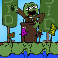 amphibian artist:ploot banana_split_ice_cream crowd frog glasses jsid just_shut_it_down kek knife microphone nas:pepe nate ohnononono pepe_the_frog podium poster quote quote_(user) sign speech stubble subvariant:hunky_twink_sex_machine variant:alicia // 457x457 // 66.8KB
