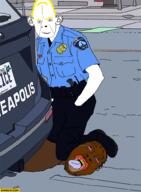 black_skin blue_eyes crying derek_chauvin george_floyd open_mouth police police_uniform series:saint_floyd smile tongue upside_down variant:bernd variant:cobson yellow_hair // 735x999 // 653.1KB