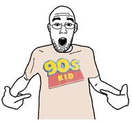 1990s 90s arm autism bald clothes decadejak ear glasses hand heart i_heart millenial millennial open_mouth pointing soyjak stubble text toy_story tshirt variant:shirtjak // 618x576 // 84.5KB