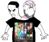 2soyjaks angry anime anime_shirt arm closed_mouth clothes fan flag frown furude_rika get_along_shirt glasses hair hand higurashi houjou_satoko mustache ooishi_kuraudo painted_nails purple_hair ryuugu_rena sonozaki_mion soyjak stubble subvariant:chudjak_seething text tomitake_jirou tranny tshirt variant:chudjak variant:gapejak video_game visual_novel watch // 1180x1032 // 618.2KB