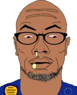 artist:Hamas_2 award bloodshot_eyes brown_skin clothes derek_rose ear euromutt european_union glasses half_open_mouth most_obsessed_faggot_award mucus mustache soyjak stubble variant:unknown // 1009x1247 // 247.5KB