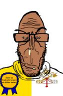 award booger brown_skin crying european flag flag:vatican_city glasses hair key larp larper mucus mutt red_eyes soyjak stubble subvariant:euromutt sweater tradcath twitter variant:markiplier_soyjak vatican // 591x900 // 69.6KB