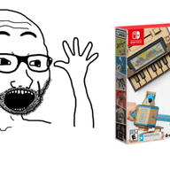 animated arm excited glasses hand hands_up nintendo nintendo_labo open_mouth shaking soyjak stubble text variant:excited_soyjak video_game // 680x315 // 129.4KB
