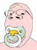 baby caca jpeg_compression low_resolution no_beard no_stubble pacifier shaved small_eyes subvariant:babyjak subvariant:wholesome_soyjak trend:babyjak variant:gapejak white_background // 90x120 // 1.8KB