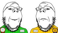 2soyjaks angry award badge best_soy closed_mouth clothes frown glasses happy name_tag posted_it_again_award ribbon sign smile soyjak stubble text variant:gapejak // 1378x800 // 148.0KB