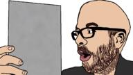 ben_saint beta_cuck beta_male book ear glasses hand holding_object mustache open_mouth pog soyjak stubble template variant:pogjak // 1280x720 // 553.1KB