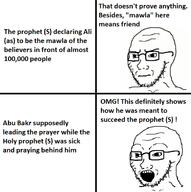 abu_bakr ali_ibn_abi_talib closed_mouth concerned frown glasses islam muhammad open_mouth shia soyjak stubble sunni text variant:soyak // 614x616 // 75.0KB