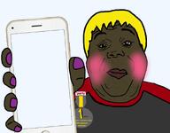 award blush brown_skin closed_mouth hair holding_object holding_phone iphone lips makeup medal nigger no_glasses no_stubble phone sharty shartycuck subvariant:hunky_twink_sex_machine subvariant:phoneplier subvariant:phoneplier_vertical text transparent_background variant:alicia yellow_hair // 932x727 // 231.6KB