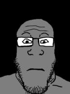 black_background closed_mouth glasses grey_skin neutral soyjak stubble subvariant:neutralplier variant:markiplier_soyjak // 480x640 // 89.7KB