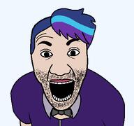 anonymous_asexual asexual bowtie dyed_hair no_glasses open_mouth purple_shirt sjw stubble toothpaste_hair tranny tumblr variant:el_perro_rabioso white_skin // 427x400 // 10.9KB