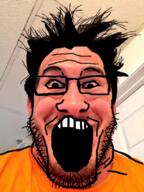 glasses irl markiplier open_mouth soyjak stubble variant:markiplier_soyjak // 600x800 // 820.6KB