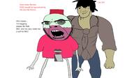 2soyjaks angry arm benson brown_skin cartoon cartoon_network closed_mouth clothes full_body glasses gorillaz hair hypnotized leg murdoc_(gorillaz) open_mouth regular_show smile smug soyjak stubble text variant:cobson variant:soyak wojak // 1920x1117 // 239.5KB