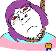 ack award beard closed_mouth glasses hanging purple_hair red_eyes rope suicide tranny troon variant:bernd // 768x719 // 56.0KB
