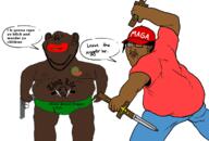 black_skin brown_skin glasses gun maga_hat meta:tagme speech_bubble thug_life variant:impish_soyak_ears yellow_sclera yellow_teeth // 1329x900 // 452.1KB