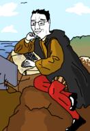 arm art bird breasts christopher_columbus classical_art_parody closed_mouth clothes cloud coat computer drawing europe full_body germany girl glasses hair hand inspiración_de_cristóbal_colón keyboard leg map mouse painting paper rock sea shoe sitting sky smile soyjak swastika variant:chudjak water // 1200x1740 // 84.0KB