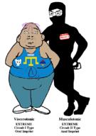 astrofene_(namefag) atheism balaclava black_clothing boykissersilly_cat brown_skin closed_mouth clothes crimean_tatar double_chin ear fat furry glasses hello_my_name_is_(sticker) muscles namefags nervous purple_hair romania shoe smug text troon variant:bernd variant:chudjak warrior-z_(user) // 584x833 // 128.0KB