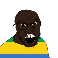 black_skin clothes country flag flag:gabon gabon glasses open_mouth small_eyes soyjak stubble variant:feraljak // 1500x1500 // 27.5KB