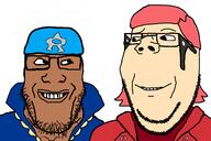 2soyjaks archie_(pokemon) are_you_soying_what_im_soying bandana black_skin clothes glasses hair hat hoenn maxie_(pokemon) pokemon pokemon_oras red_hair smile soyjak stubble subvariant:wholesome_soyjak suit team_aqua team_magma text variant:gapejak variant:markiplier_soyjak white_skin // 1200x800 // 173.5KB
