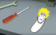 aryan blond blue_eyes closed_mouth drool glasses neutral pickle_rick rick_and_morty rick_sanchez screwdriver soyjak stubble subvariant:neutralplier variant:markiplier_soyjak wrench // 696x442 // 60.3KB