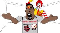 3d big_ronald_cock black_skin cube cuck dire_straits ear grey_eyes hair kanye_west mcdonalds money_for_nothing nsfw open_mouth race red_hair ronald_mcdonald soyjak spade text variant:cobson // 1422x800 // 307.5KB