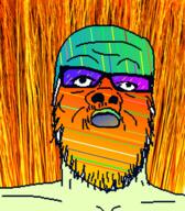 closed_mouth glasses patternjak soyjak stripes stubble text trend:colorjak variant:a24_slowburn_soyjak // 454x520 // 283.7KB