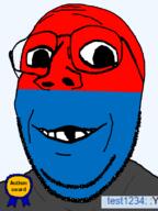 autism award black_shirt blue_skin colorful red_skin self_insert subvariant:emmanuel test1234_(user) variant:gapejak // 600x800 // 23.6KB