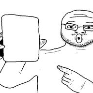 excited glasses holding_object lips moustache open_mouth pointing stubble variant:indijak // 500x500 // 18.5KB