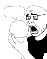 ball clothes eyebrows glasses hand holding_object sad scared soyjak speech_bubble stubble variant:talkingballsoyjak // 1080x1350 // 67.9KB