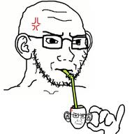 2soyjaks cup drinking_straw ear frown glasses hand holding_object holding_soyjak irritated looking_to_the_right mug sip soyjak stubble subvariant:soyak_(irritated) variant:soyak white_background // 800x800 // 181.5KB
