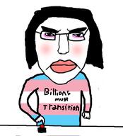 arm button closed_mouth flag glasses hair hand long_hair makeup millions_must_die subvariant:chudjak_front text tranny variant:chudjak // 615x680 // 83.0KB