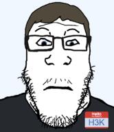H3K_(namefag) blue_eyes brown_hair glasses hair moustache name_tag namefags self_insert stubble subvariant:neutralplier variant:markiplier_soyjak white_skin // 1035x1200 // 38.7KB