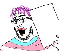 glasses hand open_mouth soyjak stubble tranny transgender_flag troon variant:comicjak // 400x347 // 25.4KB