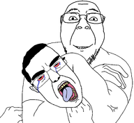 2soyjaks ack anhero arm buff choke_hold crying glasses hair series:soyjaks_killing_chuds smile soyjak strangling stubble subvariant:patrick template tongue transparent_background variant:bernd variant:chudjak yellow_teeth // 1996x1844 // 160.8KB