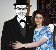 bowtie clothes dress eyebrows flag:united_states glasses hand irl lips meta:tagged_by_emerald ring subvariant:chudjak_front suit top_hat variant:chudjak watch white_skin woman // 1662x1491 // 1.3MB