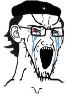 bloodshot_eyes che_guevara clothes communism ear glasses grey_hair hair hat large_eyebrows open_mouth soyjak star stretched_mouth stubble variant:soyak // 785x1000 // 142.9KB